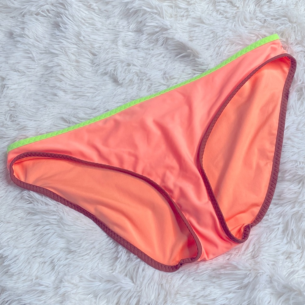 NWOT Aerie Coral Green Mauve Trim Bathing.Suit Bikini Swim Bottoms Size X-Large